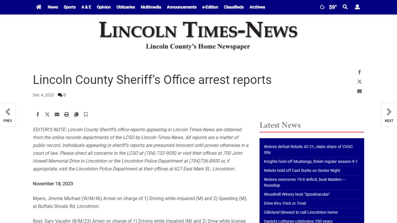 Lincoln County Sheriff’s Office arrest reports